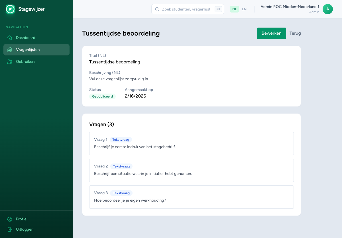 Screenshot van Vragenlijsten